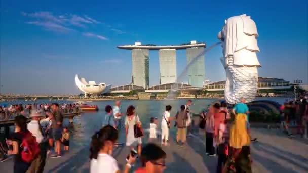 Singapore July 2019 Timelapse City Landmark 마리나 메리온 돌아다니는 사람들 — 비디오