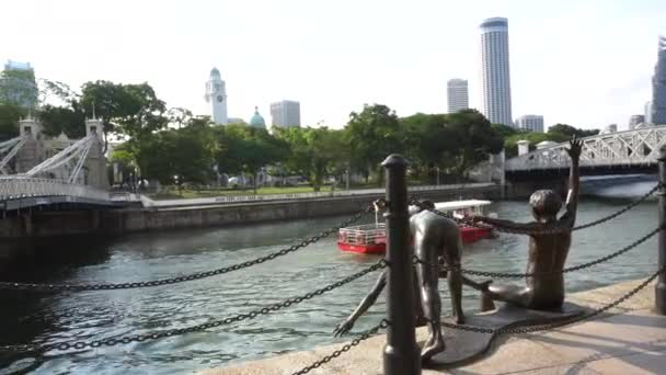 Singapore Juli 2019 Statue People River Von Chong Fah Cheong — Stockvideo