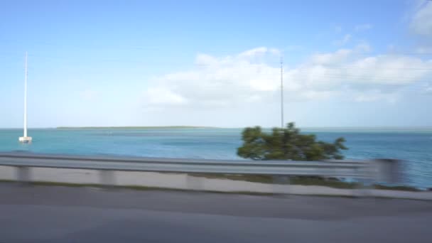 Bewegende Landschap Door Ramen Van Een Voertuig Brug Weg Naar — Stockvideo