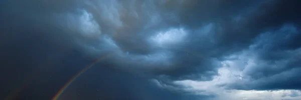 Rain Clouds Rainbow Summer Season August Web Banner — Stock Photo, Image