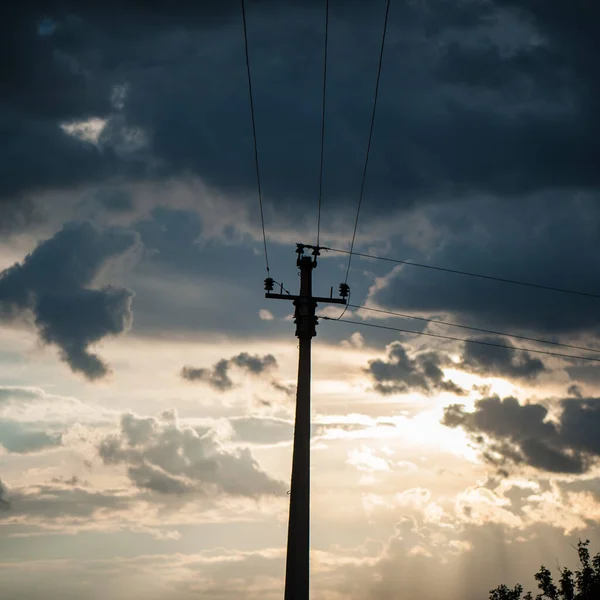Electric Pylon Background Evening Sky Spring Season May Ukraine Europe — Stock Photo, Image