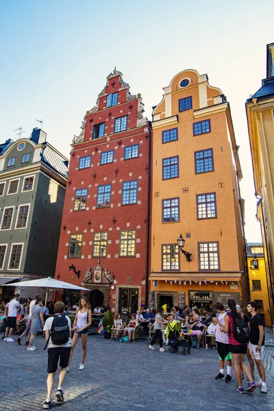 Stoccolma Svezia Luglio 2019 Case Colorate Nella Piazza Principale Più — Foto Stock