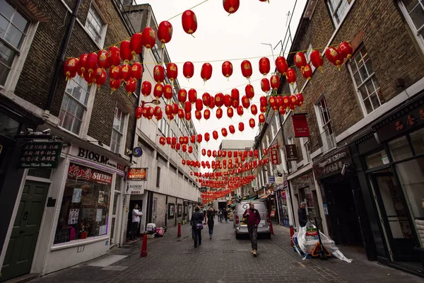 Лондон Великобритания Октябрь 2019 Традиционные Китайские Фонари Улице Лондонского Чайнатауна — стоковое фото