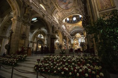 SANTIAGO, CHILE - December 2018: Beautiful golden interior of Santiago Metropolitan Cathedral at La Plaza de Armas (Armas Square) in Chile clipart