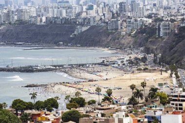 Lima silueti, Lima şehrinin havadan görünüşü, Pasifik Okyanusu kıyısı, Lima Sahili, Peru