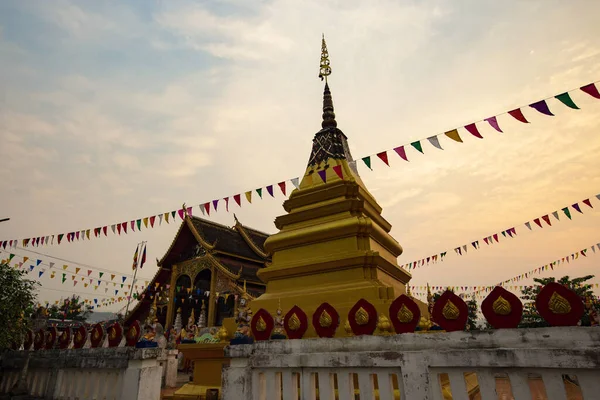 Buddhistischer Tempel Wat Chomkao Manilat Bei Sonnenaufgang Huay Xai Laos — Stockfoto