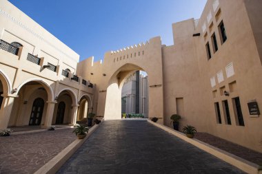 DOHA, Katar - Şubat 2020: Katara Kültür Köyü Mimarlık Detayları, Doha, Katar