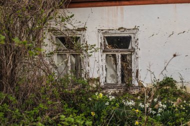 Close view of old abandoned country house