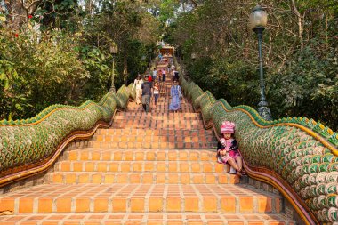 CHIANG MAI, THAILAND - Mart 2019 Doi Suthep Budist Tapınağı, Chiang Mai, Tayland