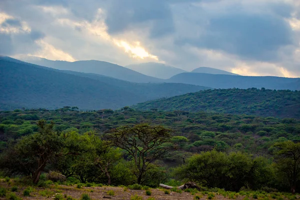 Dramatic Sunset Mountains Nature Landscape — Stockfoto