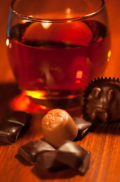 Whiskey Chocolate Glass Whiskey Rustic Table Chocolate — Stock Photo, Image