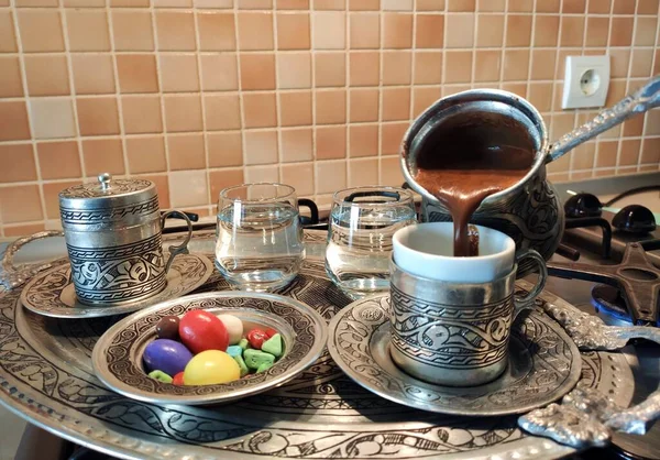 Delicioso Café Turco Tradicional Sua Culinária Apresentação — Fotografia de Stock