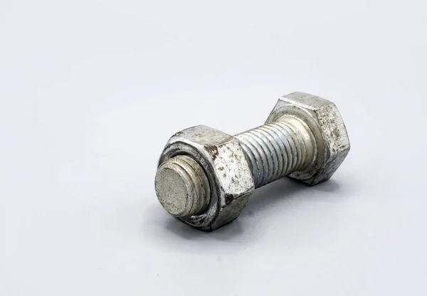 Stainless Steel Screws Nuts Isolated Gray Background New Shiny Chrome — 스톡 사진
