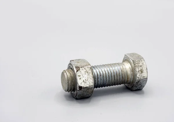 Stainless Steel Screws Nuts Isolated Gray Background New Shiny Chrome — 스톡 사진