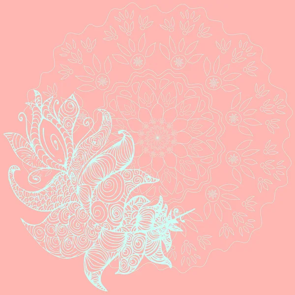 Mandala Zen Plume Rouge Rose Rose Vert Menthe Turquoise Couleurs — Image vectorielle