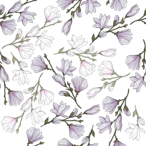 Modèle Sans Couture Modèle Sans Fin Avec Fleur Magnolia Dessinée — Image vectorielle