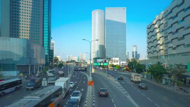 Timelapse Υψηλή Κυκλοφορία Στο Δρόμο Στο Κέντρο Του Τελ Αβίβ — Αρχείο Βίντεο