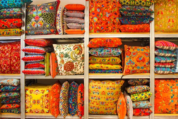 Colorful handmade pillows in oriental style on the market