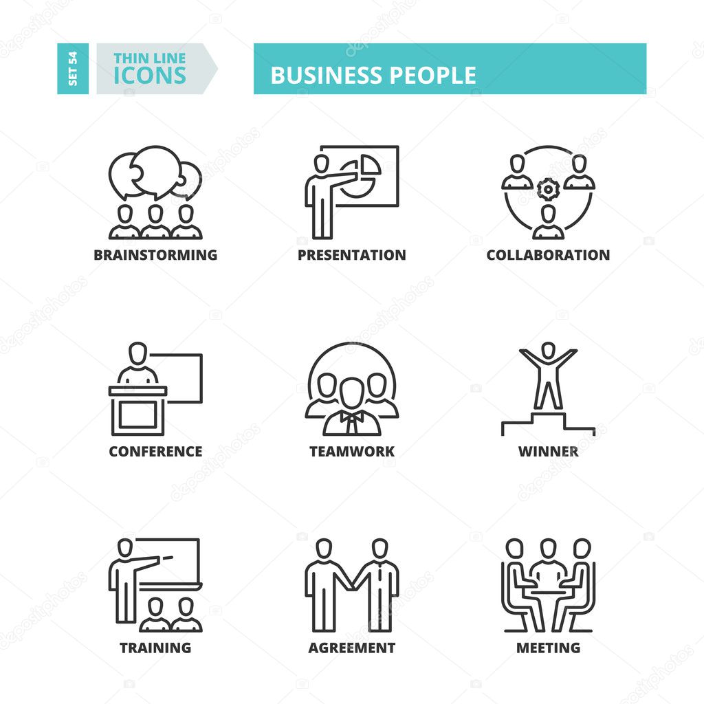 Thin line icons. Business people
