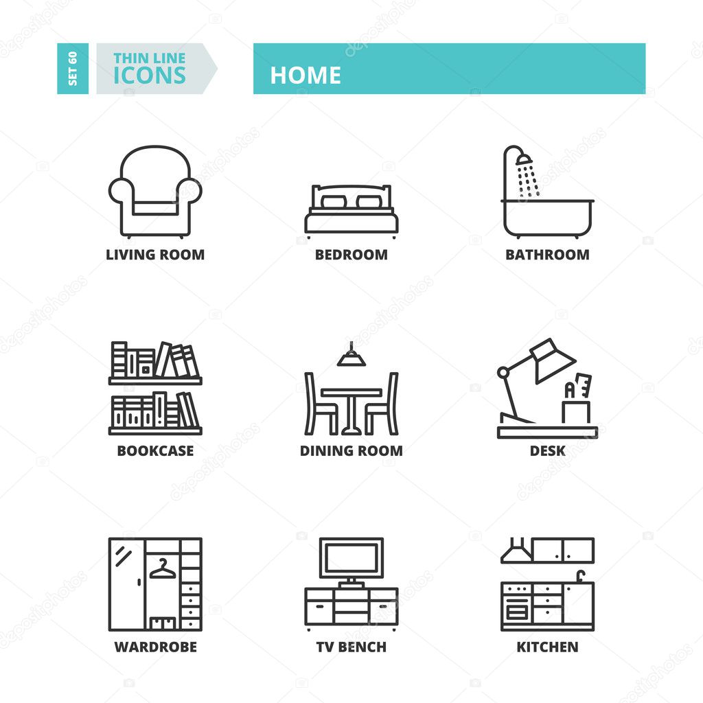 Thin line icons. Home