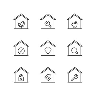 Satır simgeler. Evleri. Düz sembolleri