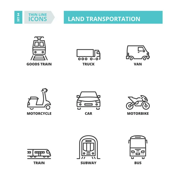 Iconos de línea delgada. Transporte terrestre — Archivo Imágenes Vectoriales