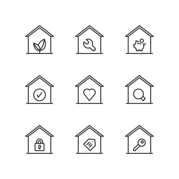 Zeilensymbole. Wohnungen. flache Symbole — Stockvektor