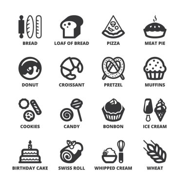 Bakery flat symbols. Black