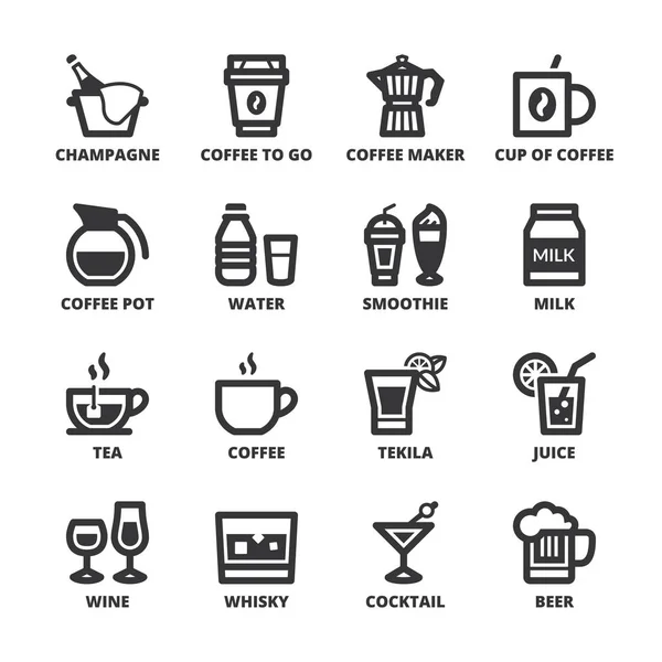 Beverage flat symbols. Black — Stock Vector