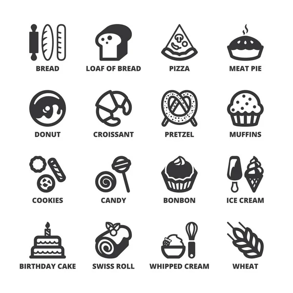 Пекарня плоские символы. Черный — стоковый вектор