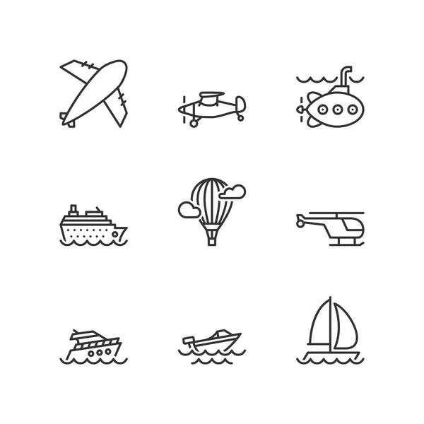 Line icons. Water and air transport. Flat symbols — Stock Vector