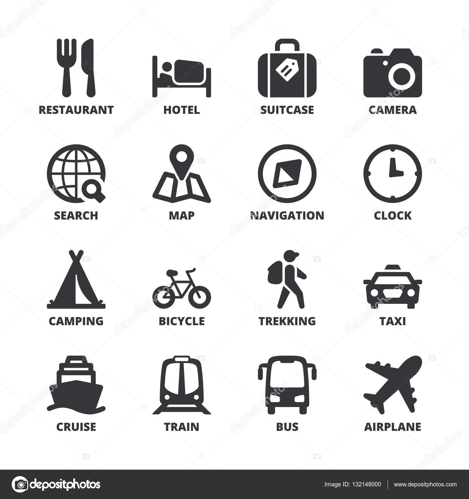 Travel flat symbols. Black Stock Vector by ©spiral_media 132148000