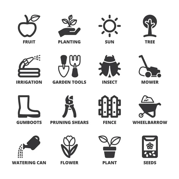 Gardening flat symbols. Black — Stock Vector