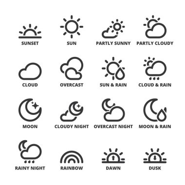 Hava durumu. Hava çok güzel düz sembolleri. Siyah