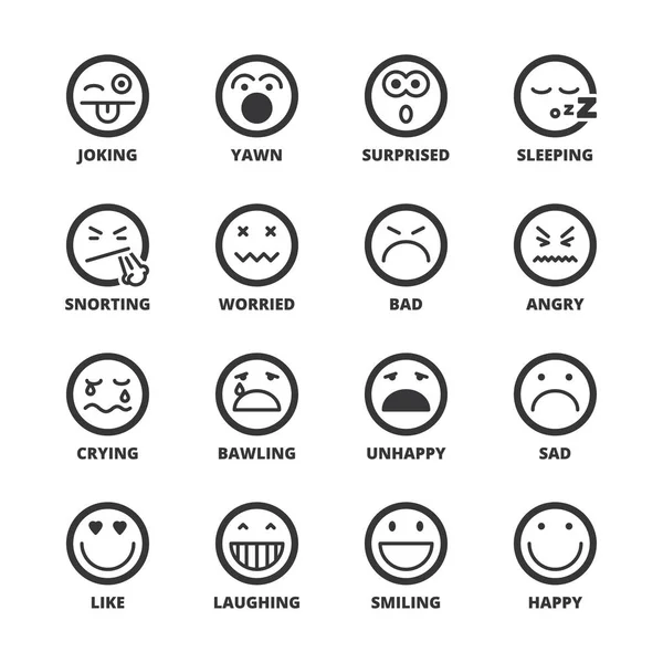 Emoticones símbolos planos. Negro — Vector de stock