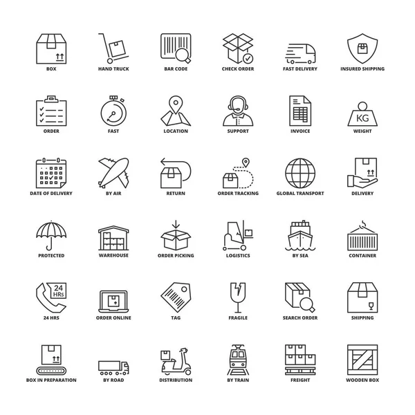 Décrivez les icônes. Expédition et logistique — Image vectorielle