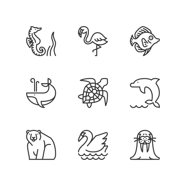 Linia ikon. Zwierząt i wody. Płaskie symboli — Wektor stockowy