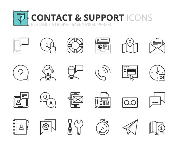 Iconos de contorno sobre contacto y soporte — Vector de stock