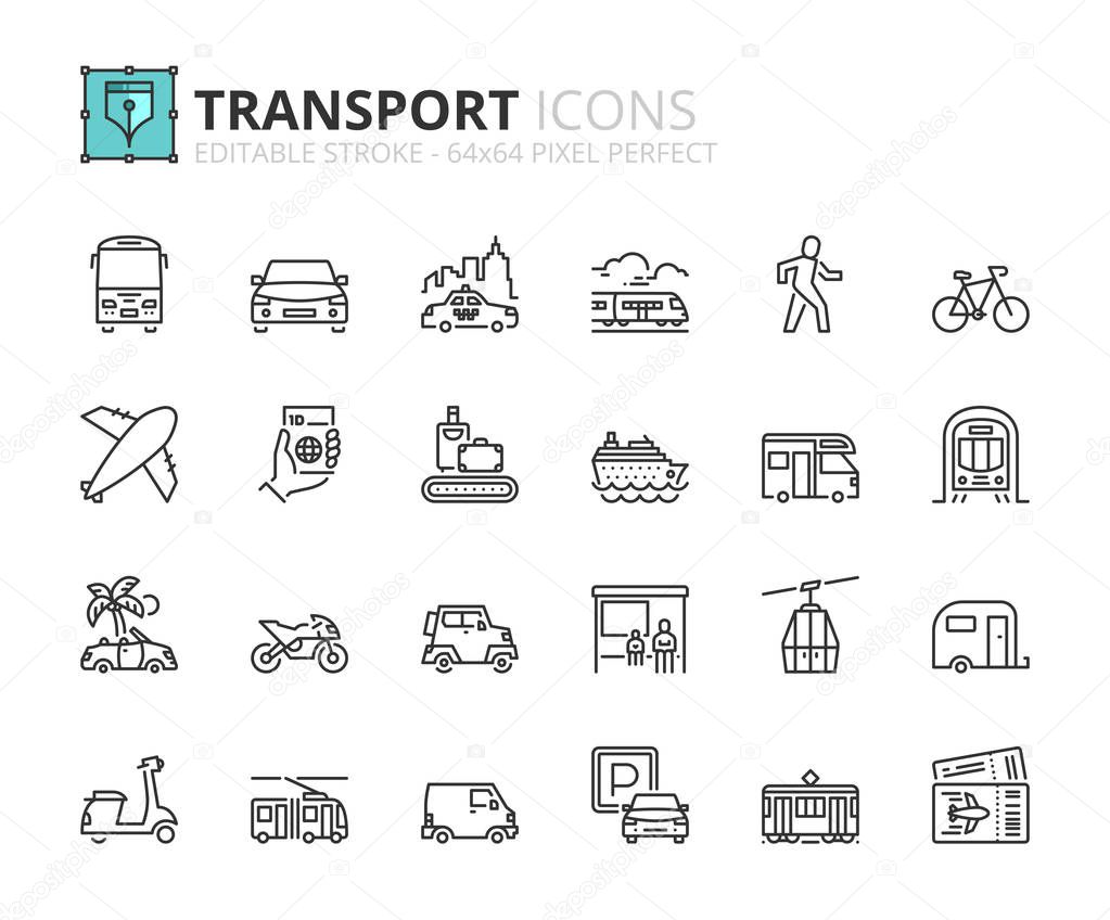 Outline icons about transport