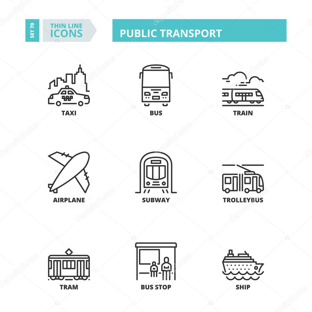Thin line icons. Public transport