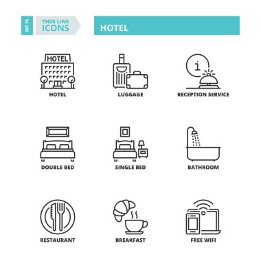 İnce çizgi simgeler. Otel
