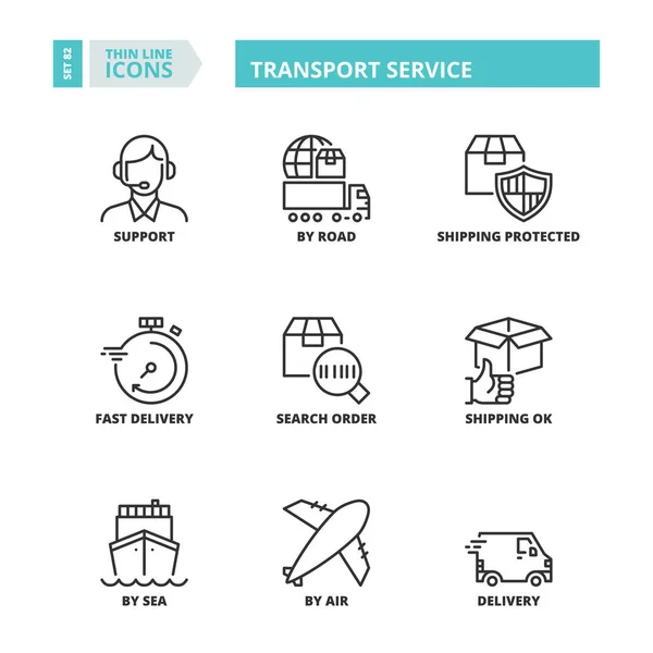 Icônes de ligne mince. Service de transport — Image vectorielle