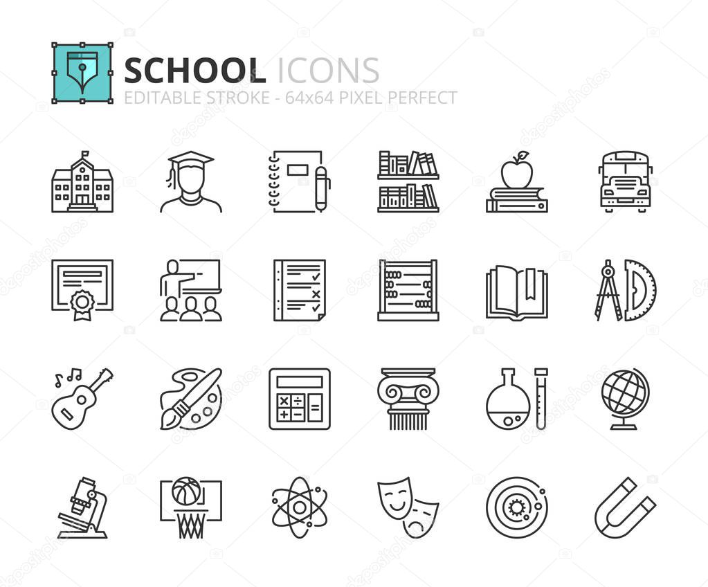 Outline icons about school