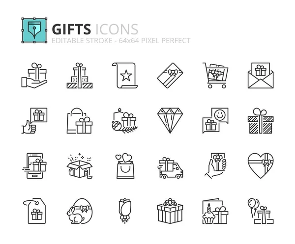 Esquema de iconos sobre el regalo — Vector de stock