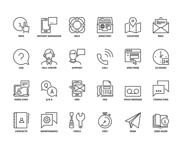 Lijn pictogrammen over contact en ondersteuning — Stockvector