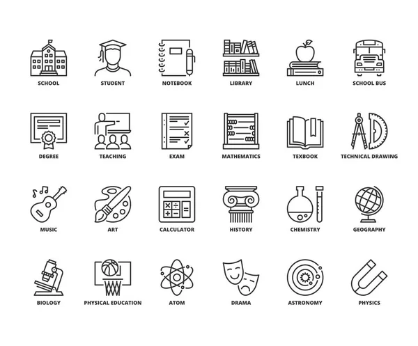 Icônes de ligne sur l'école — Image vectorielle