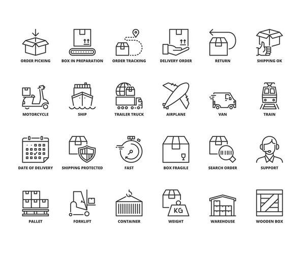 Zeilensymbole über den Versand — Stockvektor