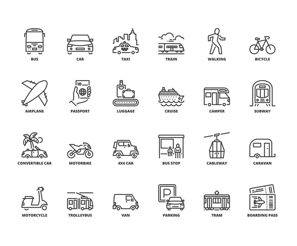 Icone di linea sul trasporto — Vettoriale Stock