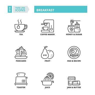 İnce çizgi simgeler. Kahvaltı