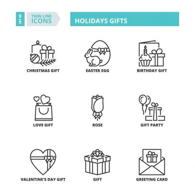 İnce çizgi simgeler. Tatil hediyeler